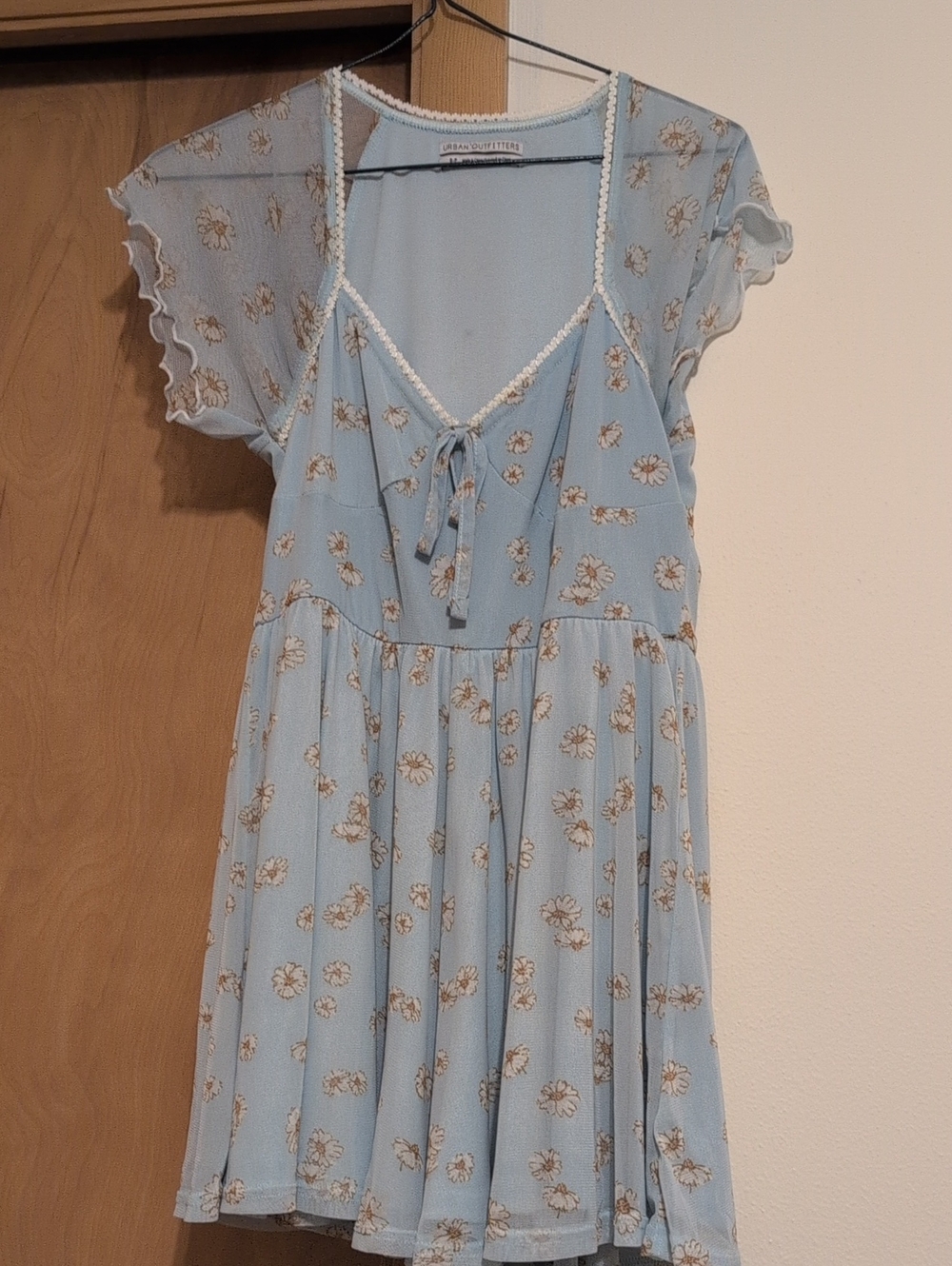 Urban Outfitters Light Blue Romper with Cream Lace Trim